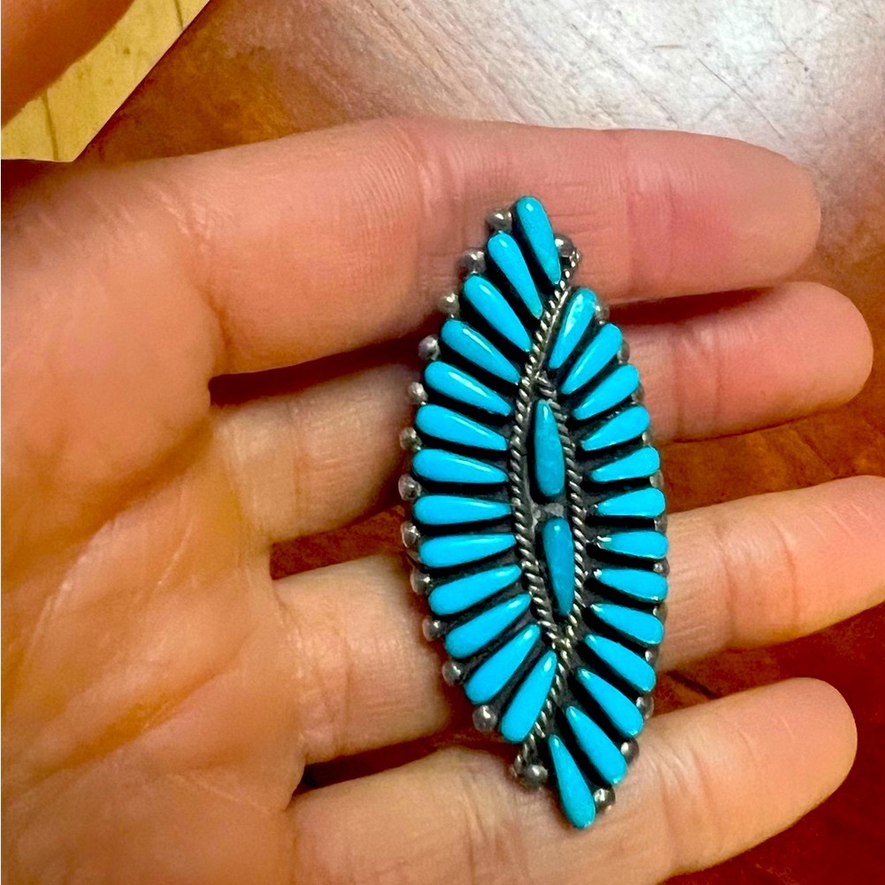 Signed Native American Sterling Silver Turquoise Ring Size ~7.5 Navajo Jewelry